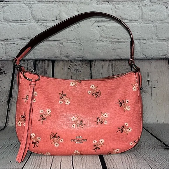 Rare! Coach Sutton Pink Leather Floral Crossbody Bag (Style #55373) - Picture 5 of 17